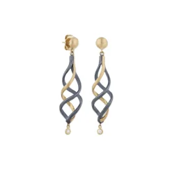 Sterling Silver and 22K Yellow Gold Diamond Twirl Earrings