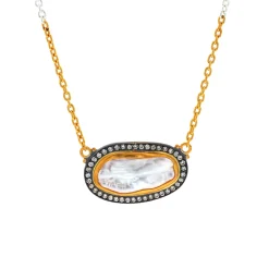 Sterling Silver and 24K Yellow Gold Pearl and Diamond Necklace