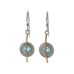 Sterling Silver and Yellow Gold Filled Blue Topaz Drop Earrings