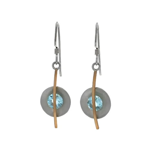 Sterling Silver and Yellow Gold Filled Blue Topaz Drop Earrings