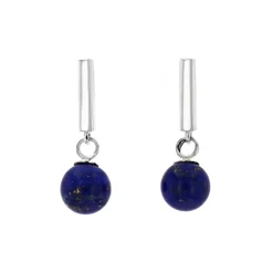 Sterling Silver Bar Earrings with Lapis Beads