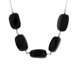 Sterling Silver Black Onyx Bead Necklace