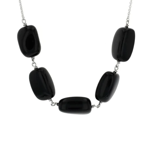 Sterling Silver Black Onyx Bead Necklace
