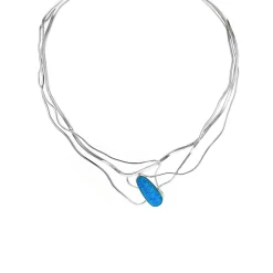 Sterling Silver Blue Created Opal Neck Cuff