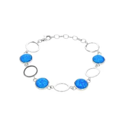 Sterling Silver Blue Opal Circle Link Bracelet