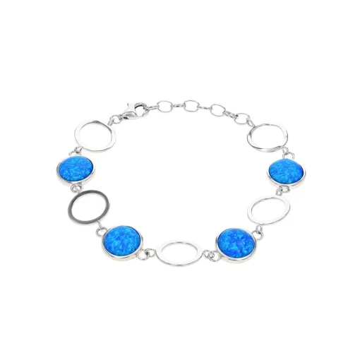 Sterling Silver Blue Opal Circle Link Bracelet