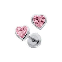 Sterling Silver Children’s Pink Heart Cubic Zirconia Earrings