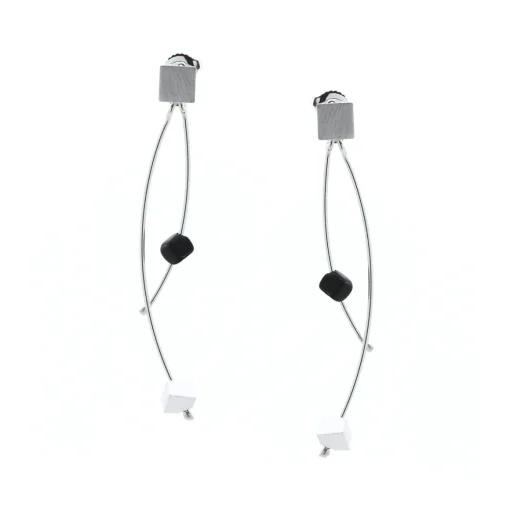 Sterling Silver Cube and Onyx Dangle Earrings