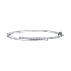 Sterling Silver Cubic Zirconia Bypass Bangle Bracelet