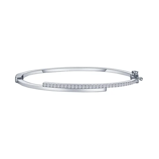 Sterling Silver Cubic Zirconia Bypass Bangle Bracelet