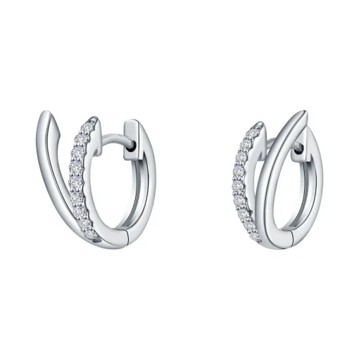 Sterling Silver Cubic Zirconia “V” Huggie Earrings