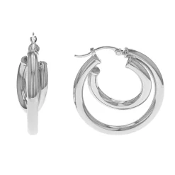 Sterling Silver Double Tube Hoop Earrings