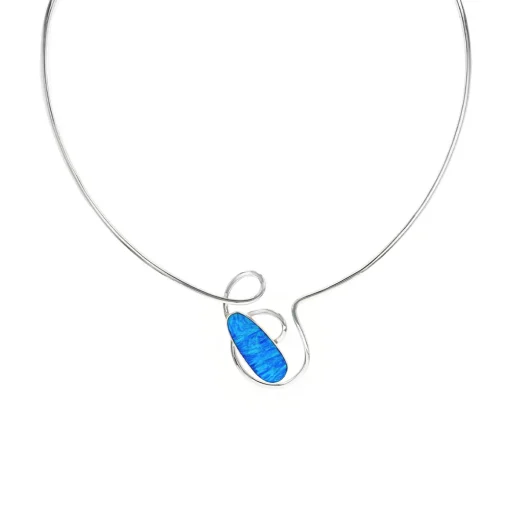 Sterling Silver Freeform Created Opal Cuff Necklace