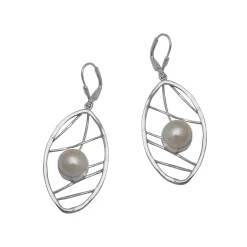 Sterling Silver Freshwater Pearl Leaf Earrings