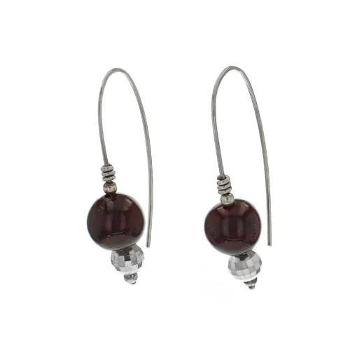 Sterling Silver Garnet Bead Earrings