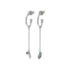 Sterling Silver Hoop Earrings with Blue Topaz Dangles