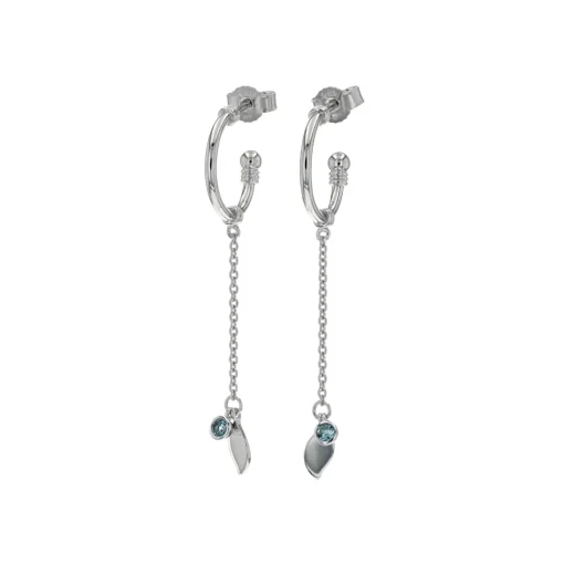 Sterling Silver Hoop Earrings with Blue Topaz Dangles