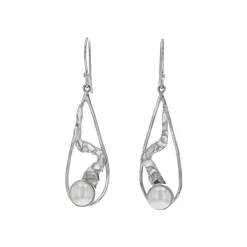 Sterling Silver Pearl Drop Freeform Earrings