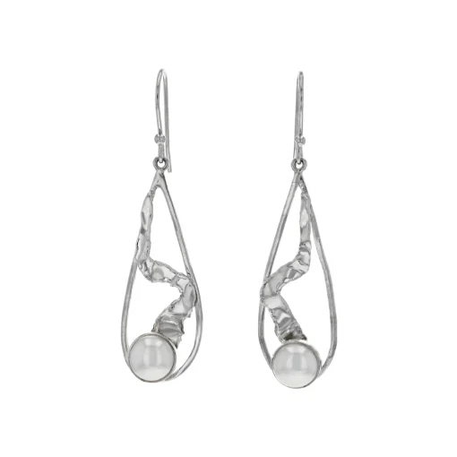 Sterling Silver Pearl Drop Freeform Earrings