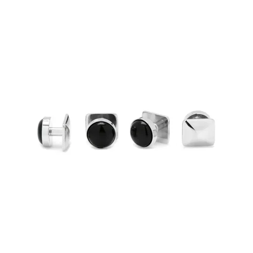 Sterling Silver Plate Onyx Stud Cufflinks