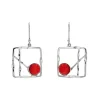 Sterling SIlver Red Coral Dangle Earrings