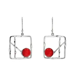 Sterling SIlver Red Coral Dangle Earrings