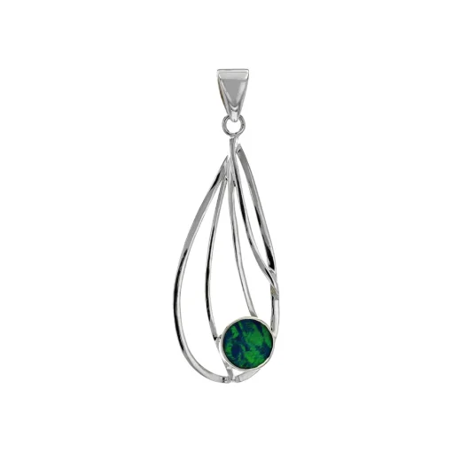 Sterling Silver Round Created Opal Pendant