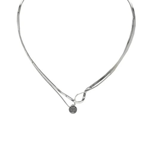 Sterling Silver Round Tahitian Pearl Cuff Necklace