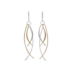 Sterling Silver Two-Tone Overlapping Fish Dangle Earrings