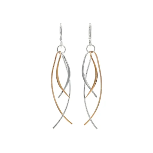 Sterling Silver Two-Tone Overlapping Fish Dangle Earrings