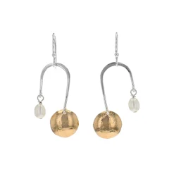 Sterling Silver Two-Tone Pearl Disc Dangle Earrings