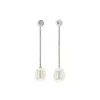 Sterling Silver White Freshwater Pearl and Diamond Drop Earrings