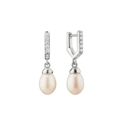 Sterling Silver White Sapphire and Pearl Earrings