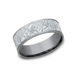 Tantalum and 14K White Gold Faux Meteorite Wedding Band