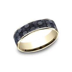 Tantalum and 14K Yellow Gold Honeycomb Wedding Band