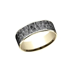 Tantalum and 14K Yellow Gold Hammered Wedding Band