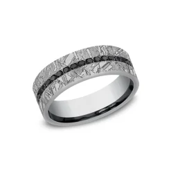 Tantalum Black Diamond Meteorite Wedding Band