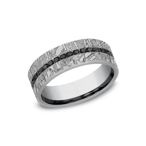 Tantalum Black Diamond Meteorite Wedding Band