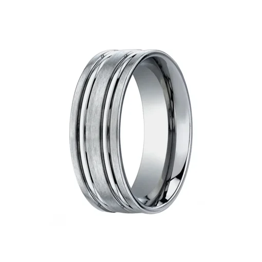 Titanium 8mm Grooved Design Wedding Band