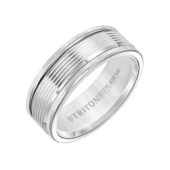 Tungsten and 14K White Gold Serrated Band