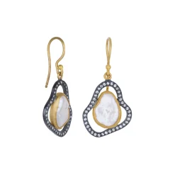 Two-Tone Keshi Pearl and Diamond Earrings
