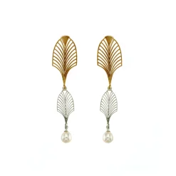 Two-Tone Sterling Silver Pearl Art Deco Earrings
