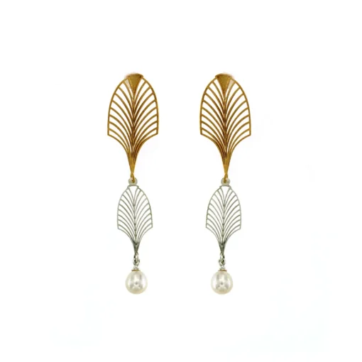 Two-Tone Sterling Silver Pearl Art Deco Earrings