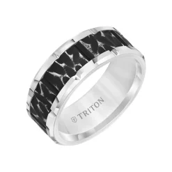 White and Black Tungsten Textured Band
