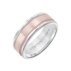 White Tungsten and 14K Rose Gold Band