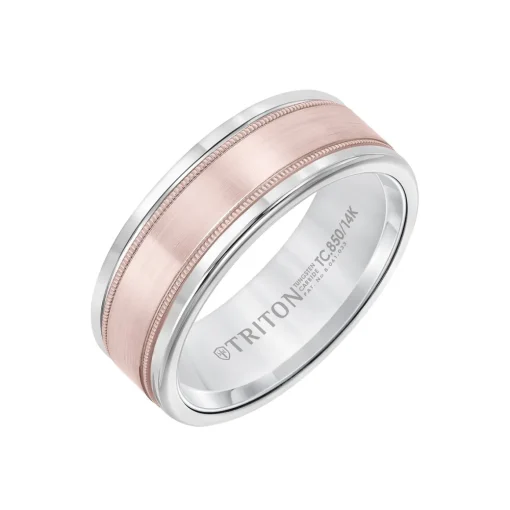 White Tungsten and 14K Rose Gold Band