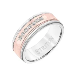 White Tungsten and 14K Rose Gold Band