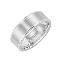 White Tungsten Polished Edge Wedding Band