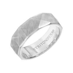 White Tungsten Pyramid Pattern Wedding Band
