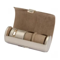 WOLF – Pewter Palermo Dbl Watch Roll w/ Jewelry Pouch